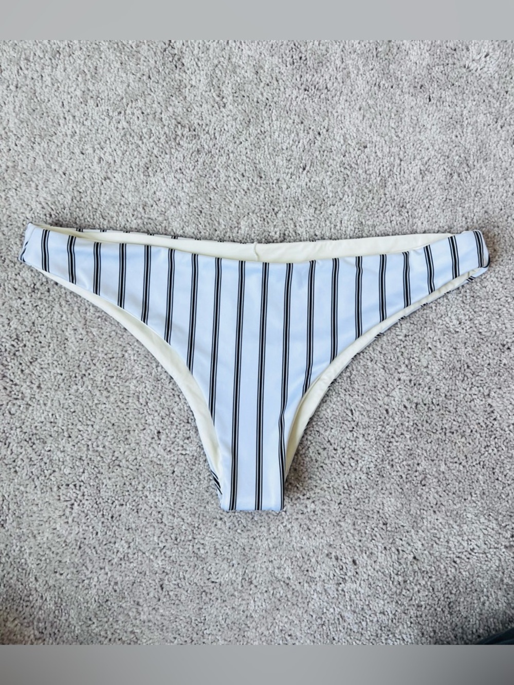 Patagonia White Bikini Bottom with Black Pinstripes XL